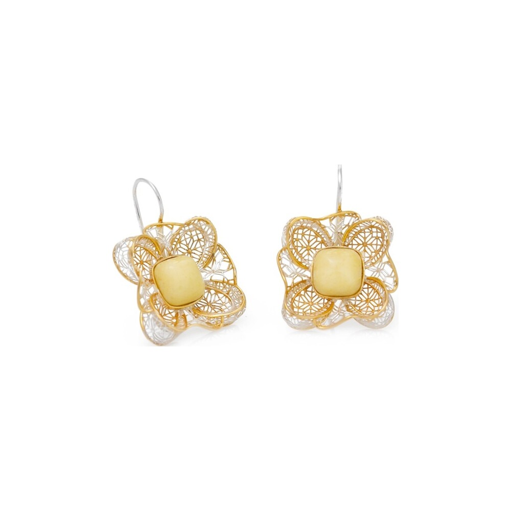 Amber dangle earrings with sterling silver setting