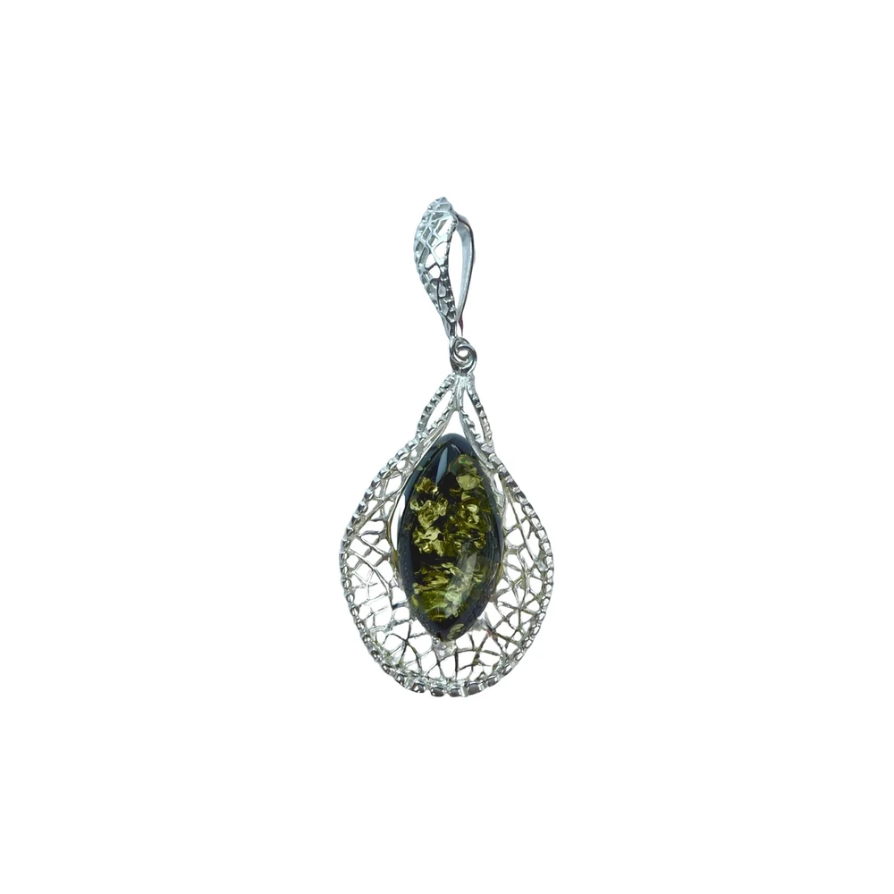 Raw natural amber pendant wire-wrapped in sterling silver